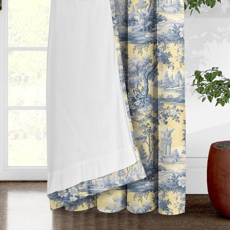 6ix Tailors Giverny Toile Butter Yellow Pole Top Drapery Panels Set of 2