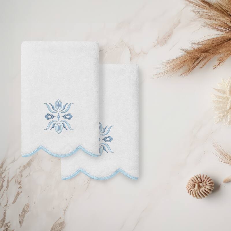 Authentic Hotel and Spa 100% Turkish Cotton FLOWER CREST Scallop Towel Collection