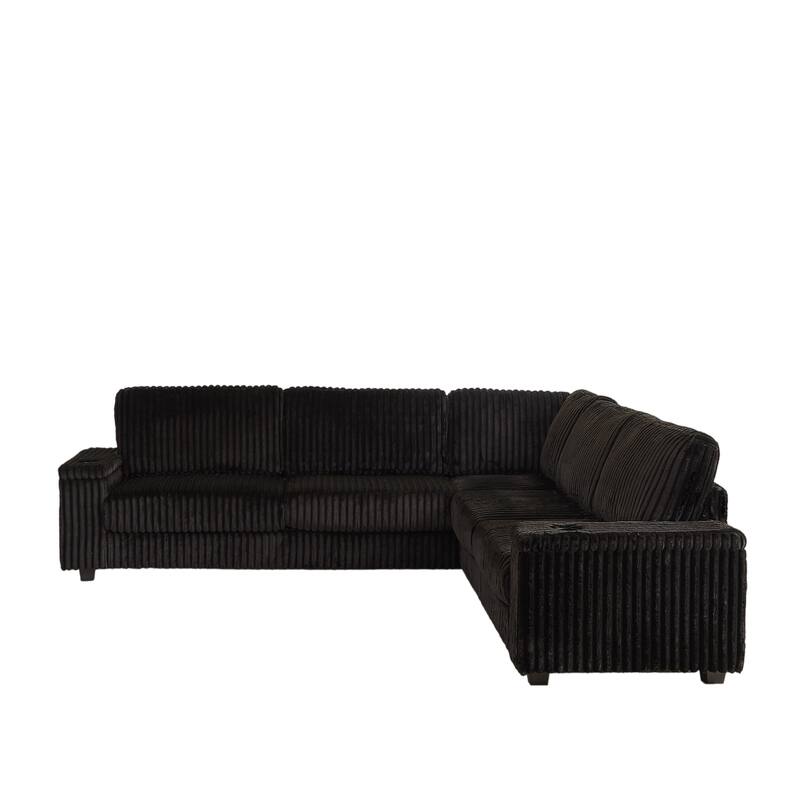 110" Corduroy L-Shaped Sectional Sofa with Storage, USB Charging and Cup Holders