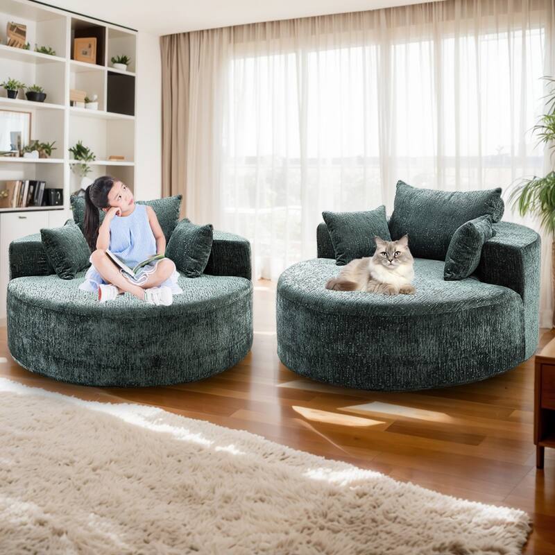 55in Wide Chenille Sponge Single Sofa Fluffy Modern Sleeper Chair