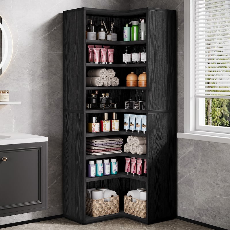 9-Tier Corner Shelf, 65" Tall Modern Corner Bookshelf Bookcase