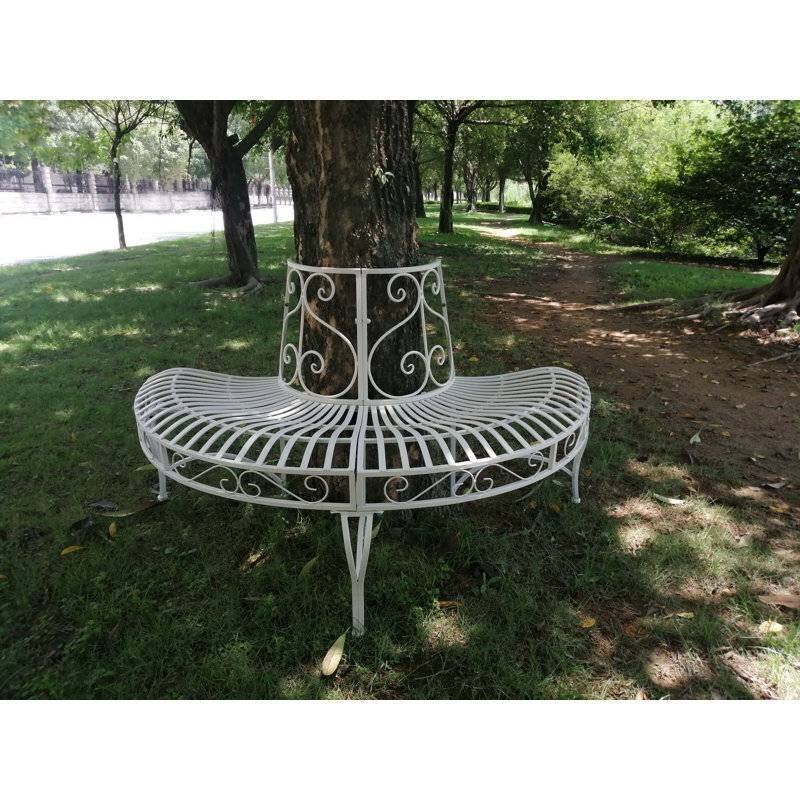 Powder-Coated Aluminum Semi-Circle Outdoor Tree Bench - 27.95 D x 55 W x 31.89 H (inches)
