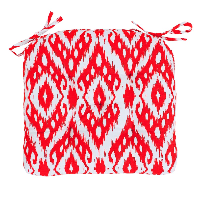 Indoor Handmade Trellis Cotton Dining Chair Cushion Pads Bench Armchairs 16x16 Inches with ties - Red