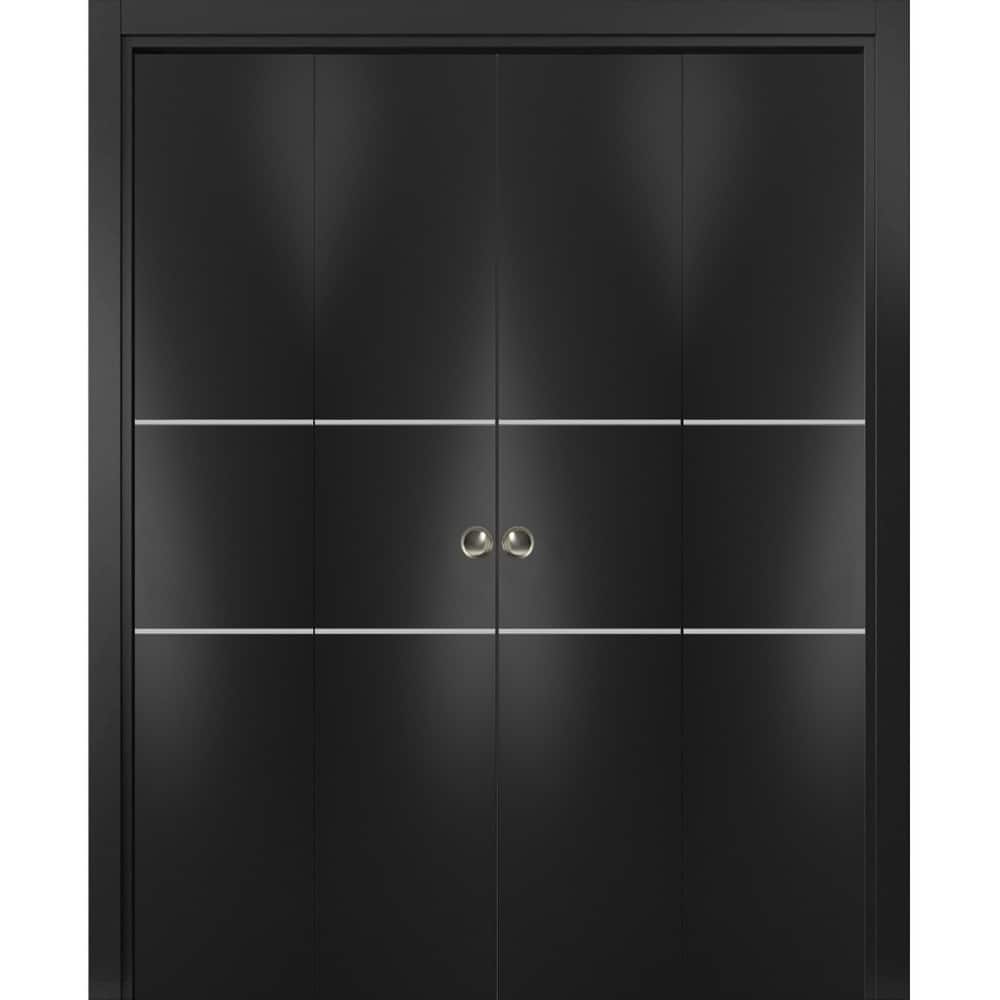 Double Bi-fold Doors Planum 0110 Matte Black with Sturdy Tracks