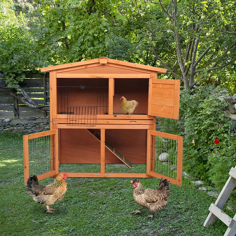 40" Triangle Roof Waterproof Wooden Bunny Hutch A-Frame Pet Cage Wood Small House Chicken Coop Natu