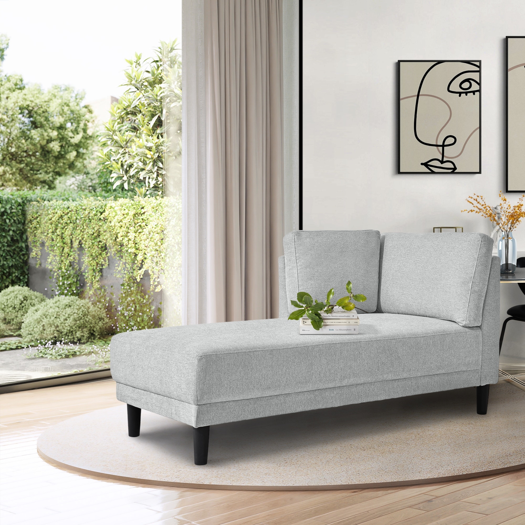 Polyester Chaise Lounges Casual Sofa Upholstered Chair Bed One Arm Recliner with Cylindrical Plastic Legs for Living Room