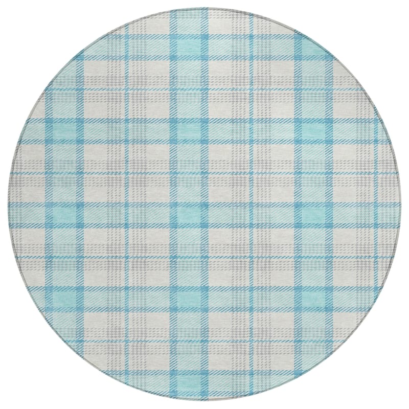 Machine Washable Indoor/ Outdoor Casual Plaid Chantille Rug