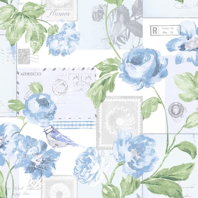 Galerie Wallcoverings Country Cottage Flowers Postcard Non-woven Matte Wallpaper Roll - 33 feet x 21 inches