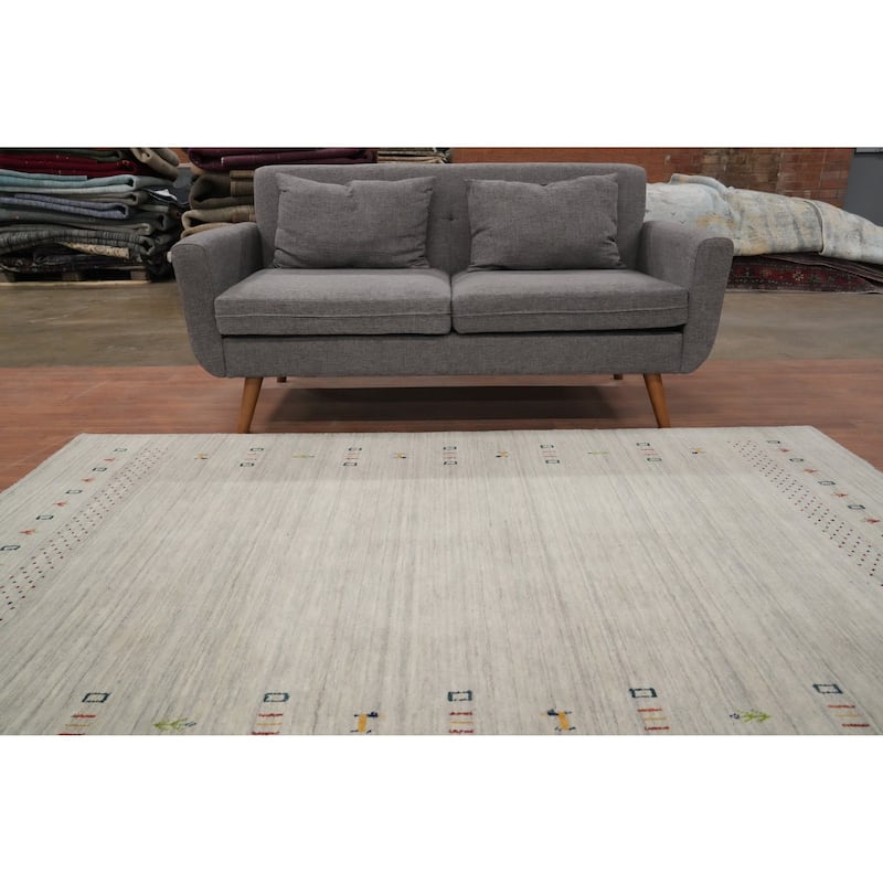 Hand Knotted Oriental 100% Wool Carpet Tribal Animal Pictorial Beige & Ivories Gabbeh Area Rug - 7' 9'' X 5' 0''
