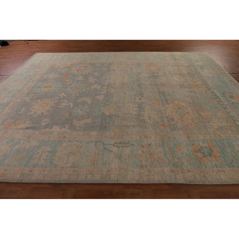 Multi-Color Oushak Area Rug Hand-Knotted Turkish Wool Carpet - 9'9" x 13'2"