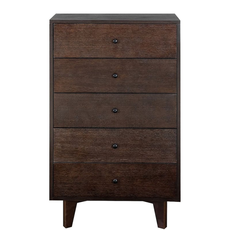 Modern Auburn Solid Wood Dresser Chest of Drawers with Retro Round Handle