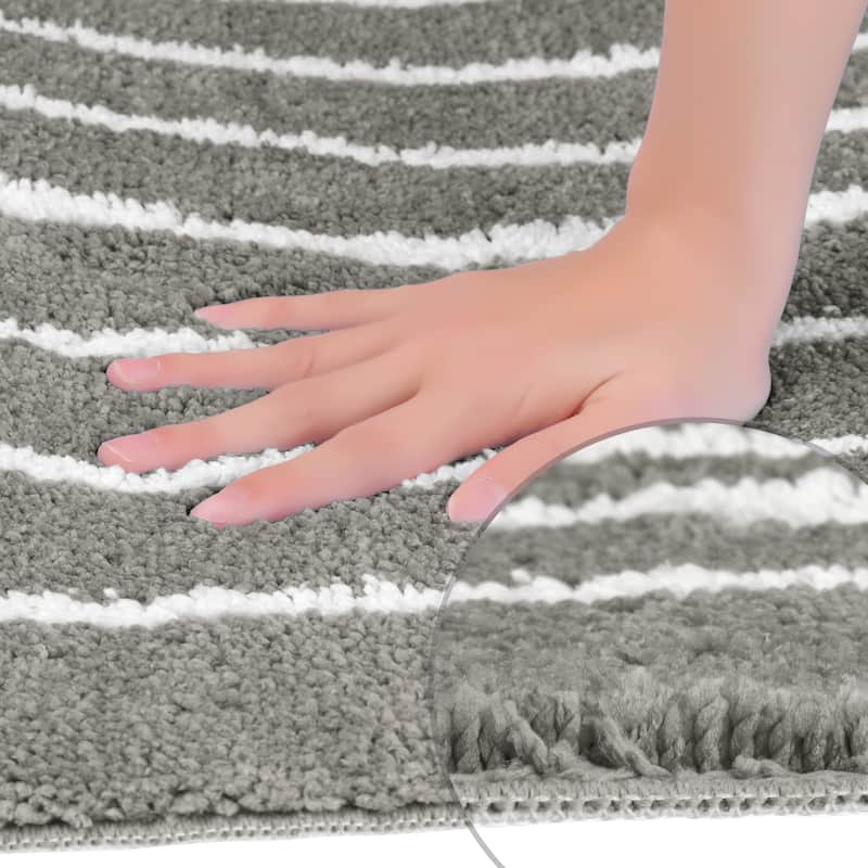 Striped Bathroom Rug, Non-Slip Soft Fluffy Bath Carpet, Water Absorbent Bathmat