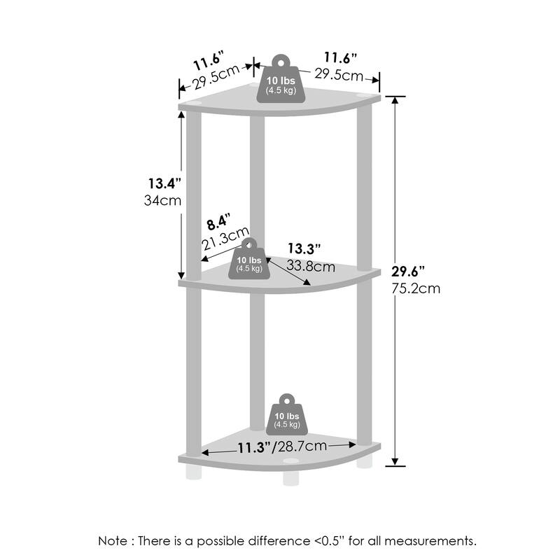 Furinno Turn-N-Tube 3-Tier Multipurpose Corner Shelf, Display Shelf