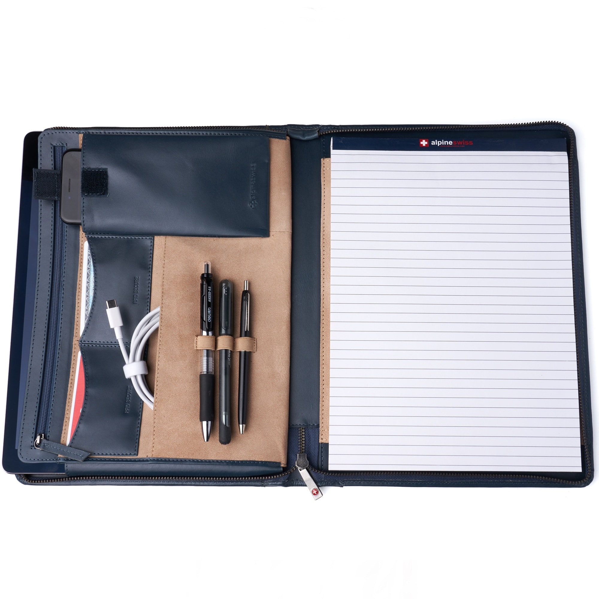 Alpine Swiss Genuine Leather Writing Pad Portfolio Business Case for Left /& Right Handed Use with Tablet Sleeve
