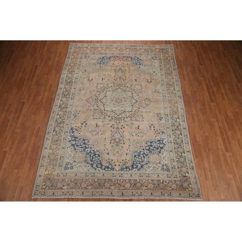 Hand Knotted Oriental 100% Wool Carpet Traditional Floral Coral Mashad Area Rug - 11' 2'' X 7' 11''