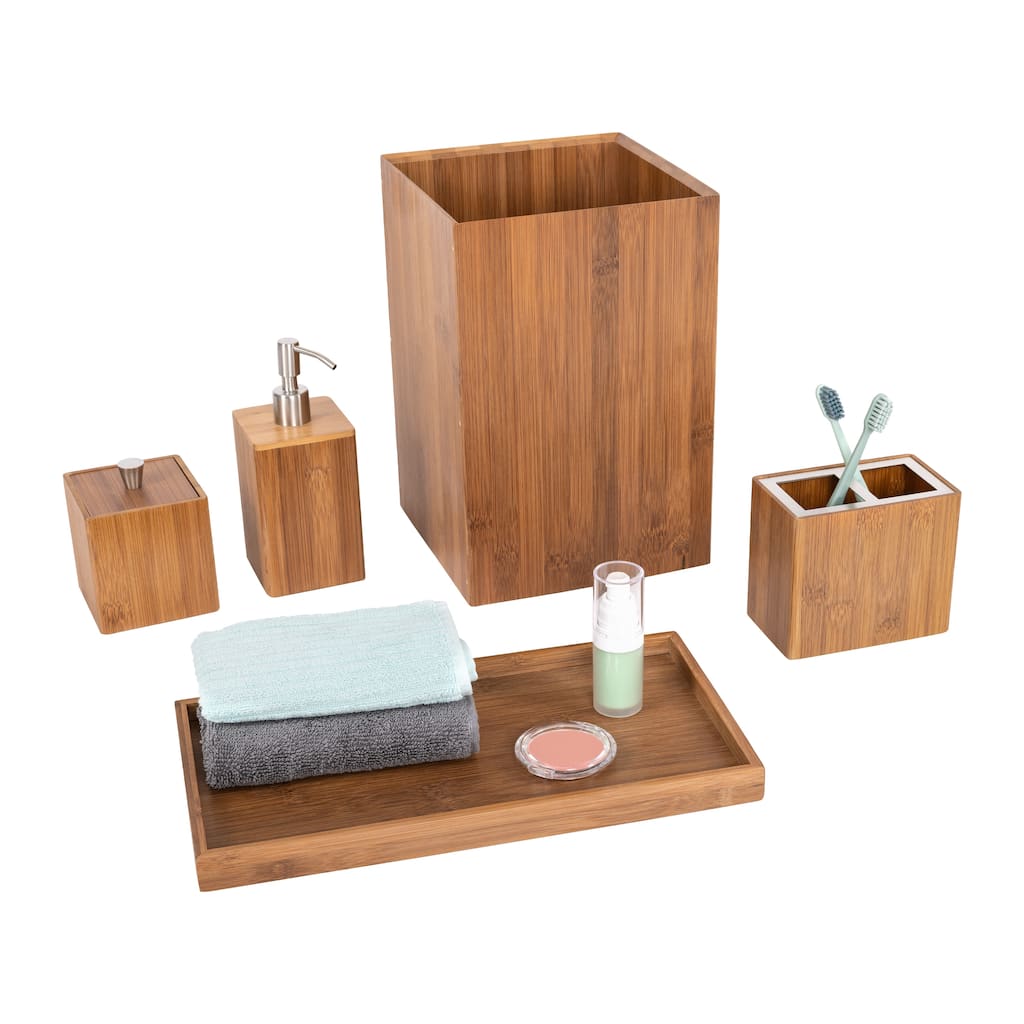 Seville Classics 5-Piece Bamboo Luxury Vanity Bathroom Accessory Set