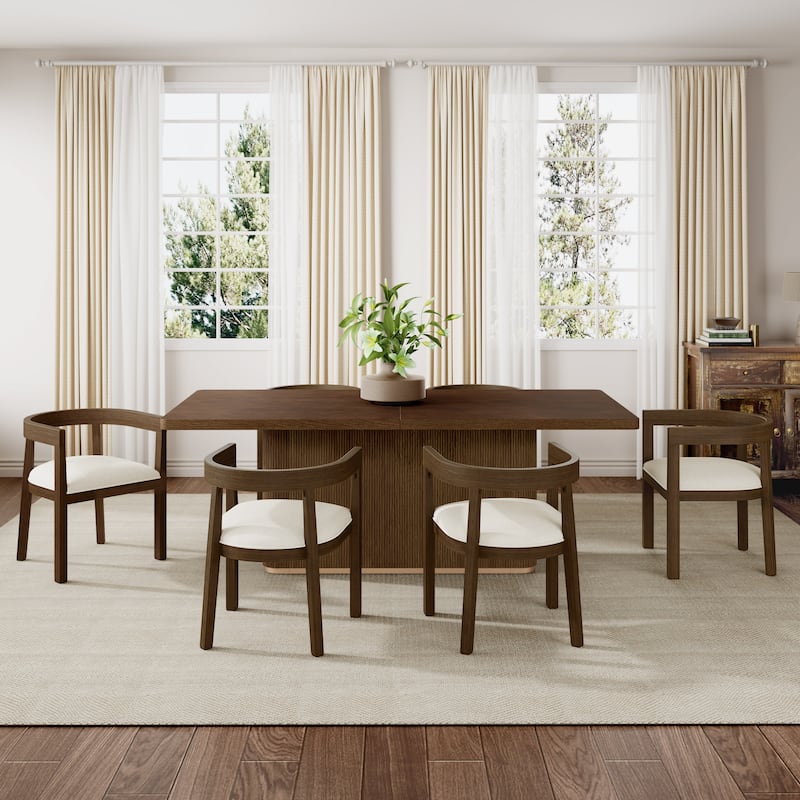 Christopher Knight Home - Moreau Rubberwood Tub Design Dining Chair with Table 7 Piece Dining Set