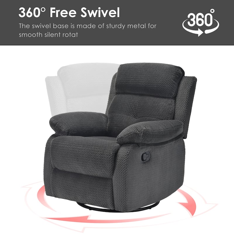 Recliner Chair with 360° Swivel, Soft Cushion Seat Rocker Accent Chair, Lounge Chaise Chair with Footrest