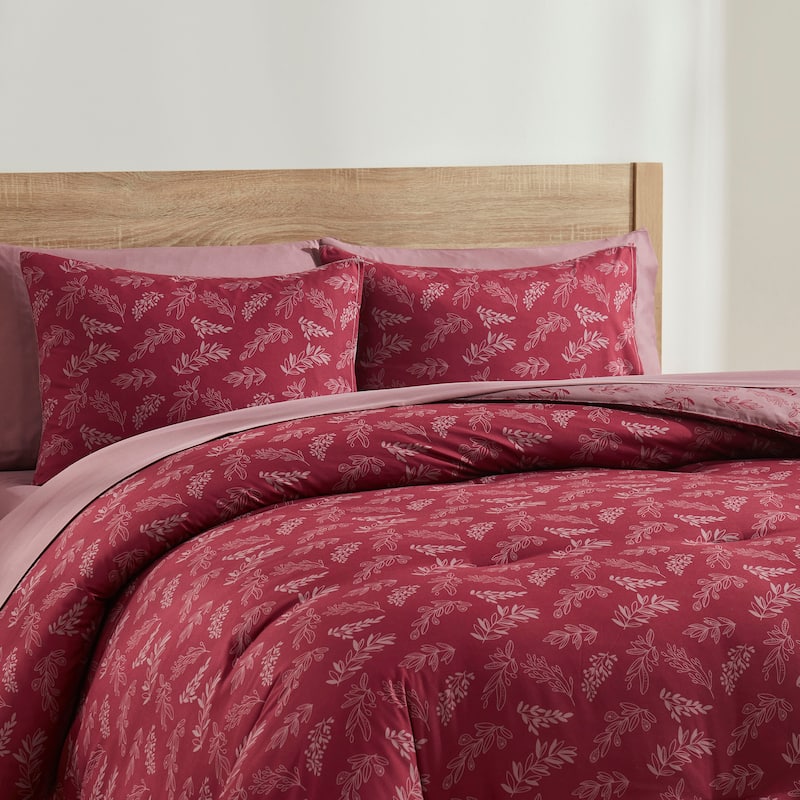 Empyrean 7 Pc Botanical Comforter Set with Sheets, Soft Breathable Lightweight Bedding Bag