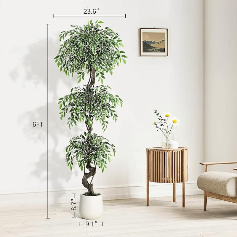 Realistic Artificial Ficus Tree, Faux Floor Plant for Home Decor