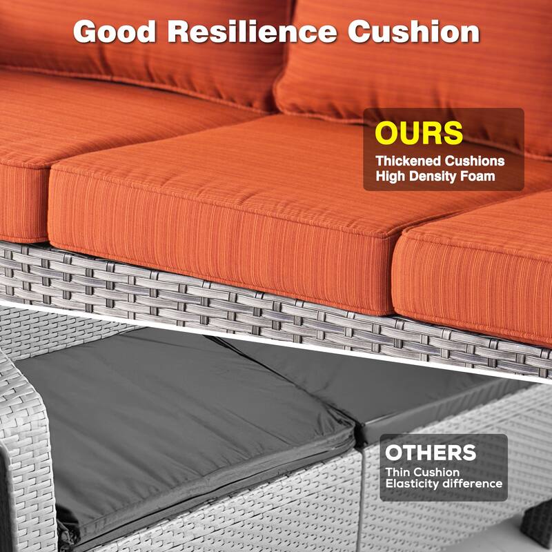 OVIOS 9-piece Patio Wicker Swivel Rocking Chair Set With Fire Pit