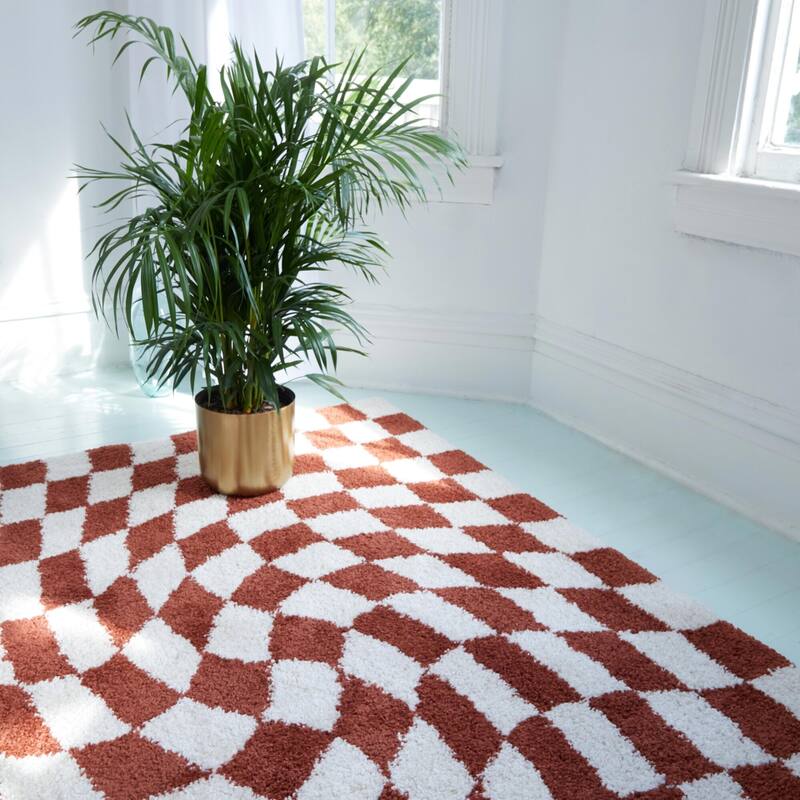 Luther Abstract Checkered Modern Shag Area Rug