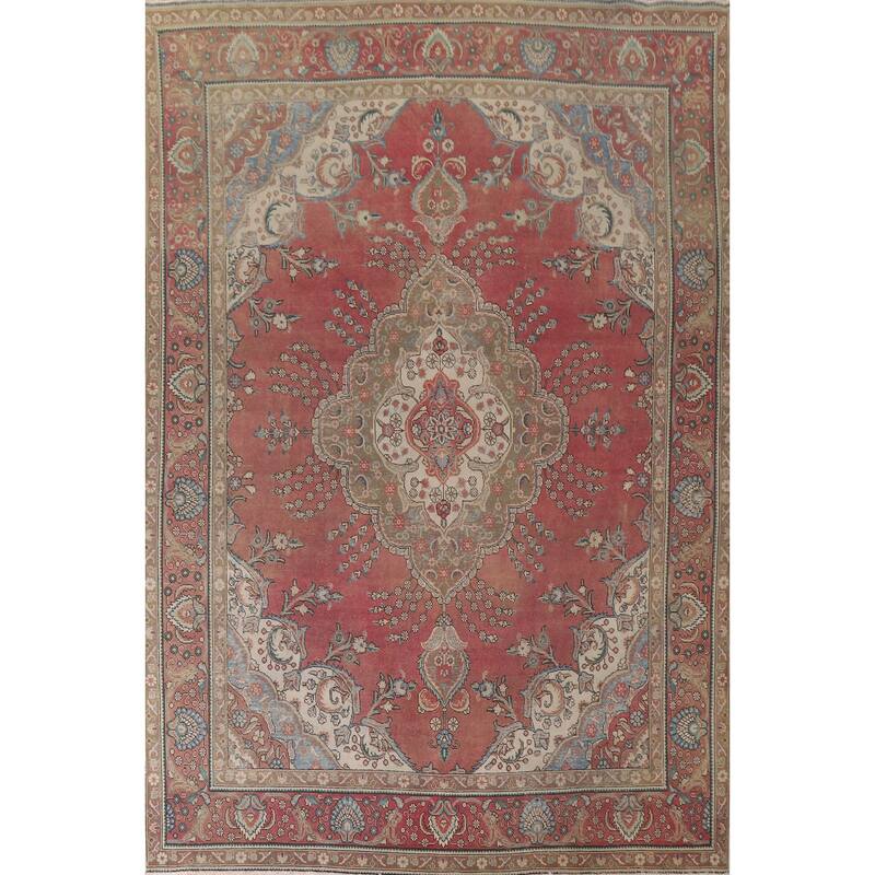 Hand Knotted Oriental 100% Wool Carpet Traditional Floral Pink Tabriz Area Rug - 12' 10'' X 9' 7''