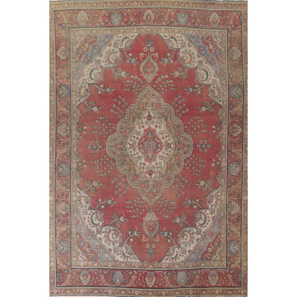 Hand Knotted Oriental 100% Wool Carpet Traditional Floral Pink Tabriz Area Rug - 12' 10'' X 9' 7''
