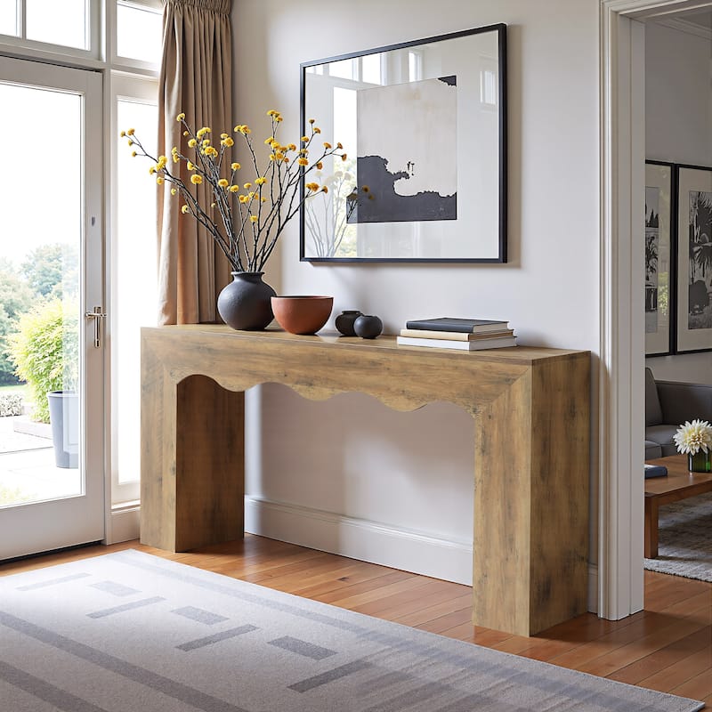 63” Farmhouse Console Table, Brown Entryway Table with Storage