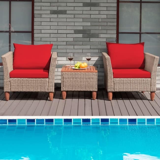 3 Pieces Patio Rattan Furniture Set with Washable Cushion for Yard Porch - 29" x 27" x 28"(L x W x H)