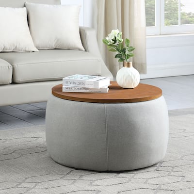 Morden Fort Round Storage Ottoman Linen Footstool with Lid