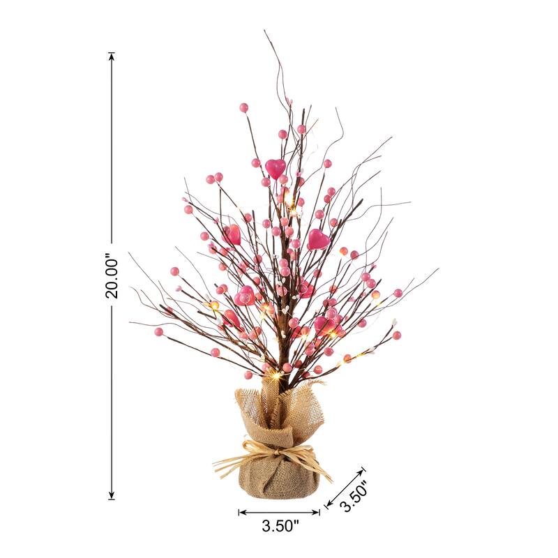 Glitzhome LED Lighted Valentine's Pink Berry Heart Table Tree