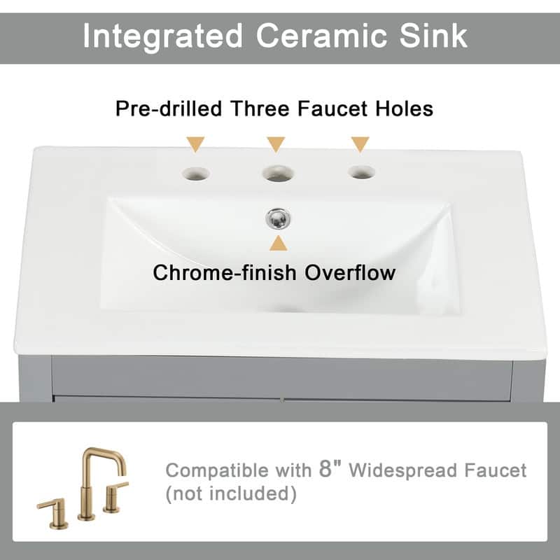 24" Bathroom Vanity with Sink, Bathroom Vanity Cabinet with Two Drawers and Door, Adjustable Shelf, Solid Wood and MDF