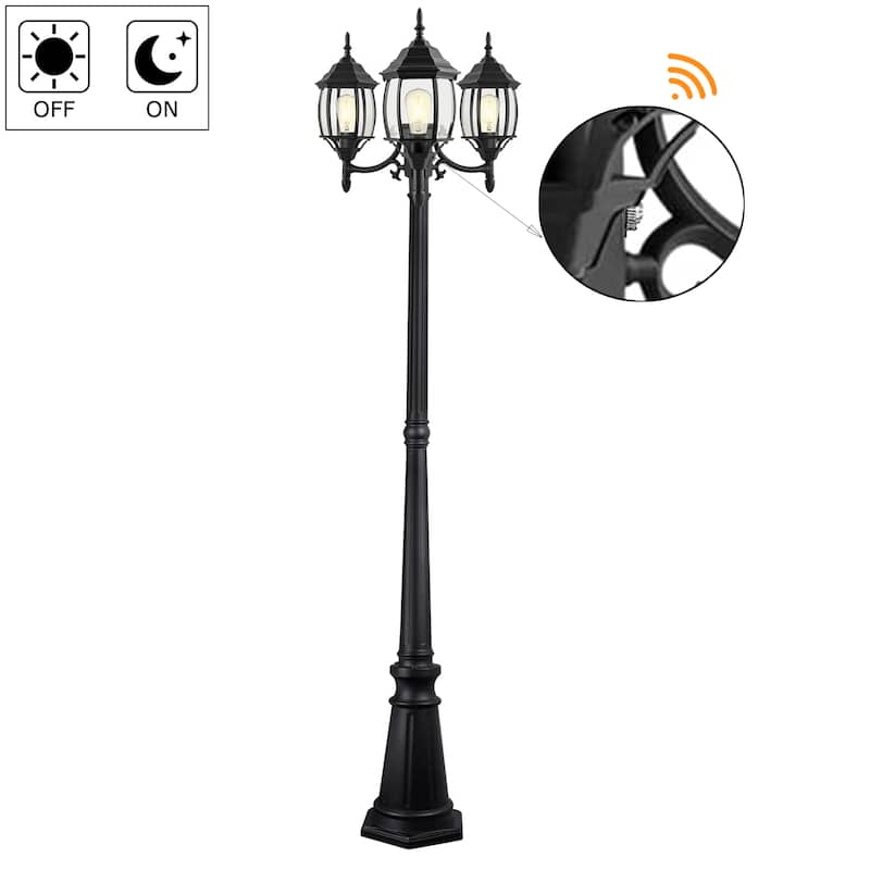3-Light 85.43-in Rising Sun Black Complete Post Light(Dusk to Dawn Could be Chosen)