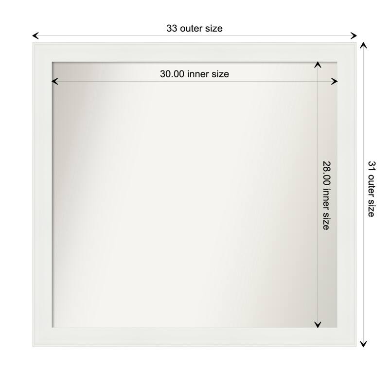 Vanity White Narrow Framed Non-Beveled Custom Wall Mirror, Bathroom Vanity Mirror - Outer Size: 33.5 x 31.5