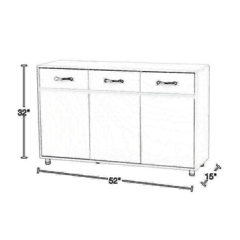 Jen 52 Inch Sideboard Buffet Console, 3 Drawers, 3 Cabinet Doors, White