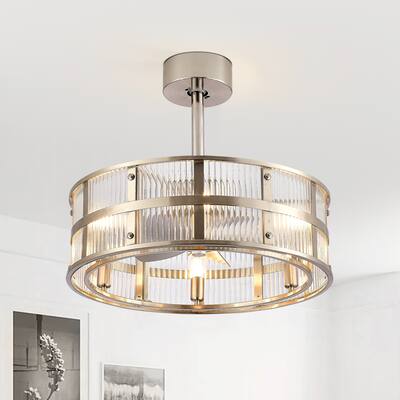 20" Modern 5-Blade Caged Ceiling Fan with Light Kit and Remote(Satain Nickel)