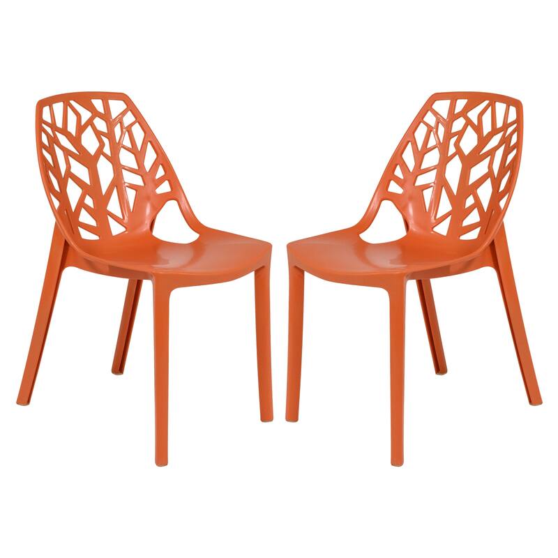 Stackable Dining Chair in Polypropylene (Set of 2) Modern Cut-out Design Backrest Accent Side Chair - Solid Orange
