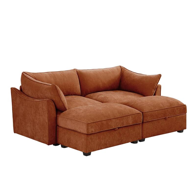 Modern Chenille Sectional Sofa Couch with Hidden Storage & 2 Ottoman