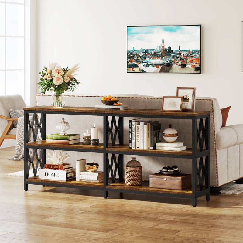 3-Tier Console Table , 70.9-in Industrial Sofa Table, Long Foyer Table Entryway Table