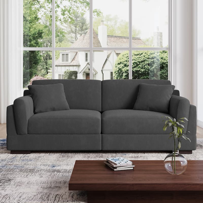 90" Oversized Modular Sectional Corduroy Sofa - Grey/2 Pillows