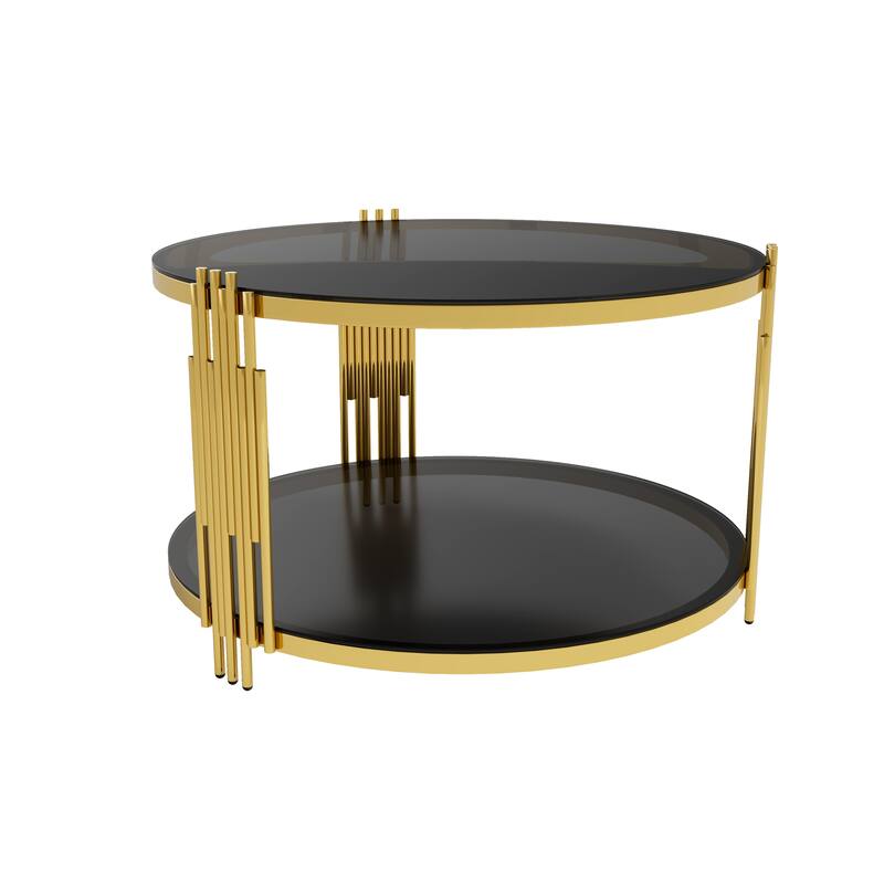 Glass Coffee Table Set of 3, Includes 1 Coffee Table & 2 End Tables, Luxury Living Room Table Set with Glass Top and Lower Shelf