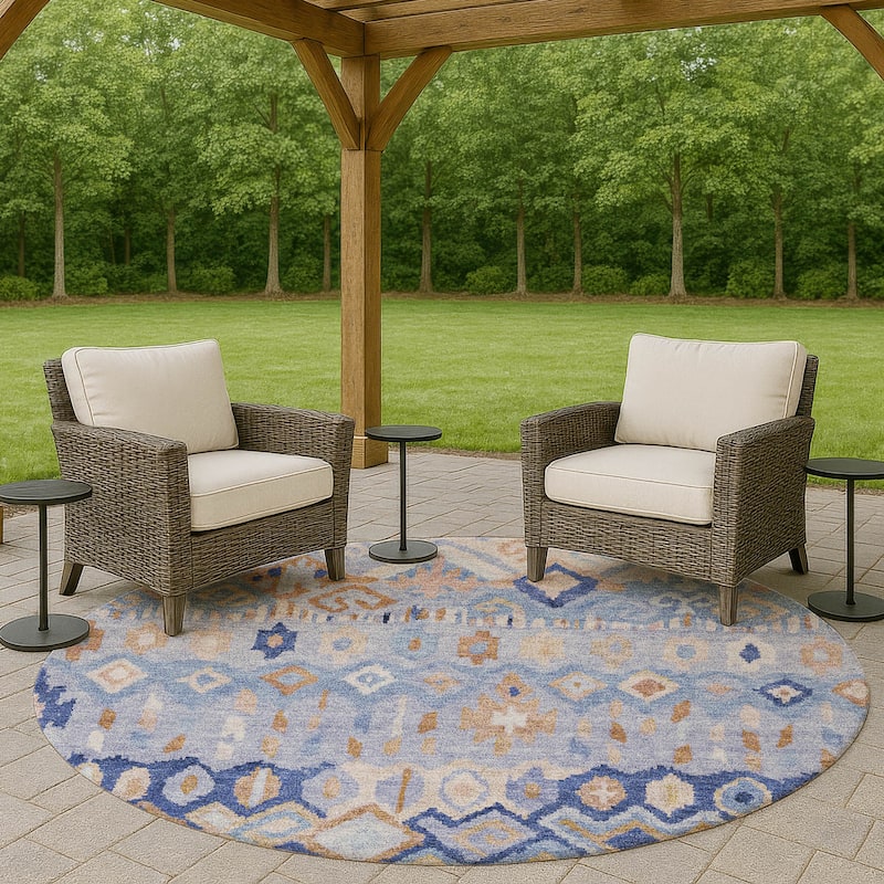Machine Washable Indoor/ Outdoor Boho Moroccan Chantille Rug - Blue - 8' x 8'