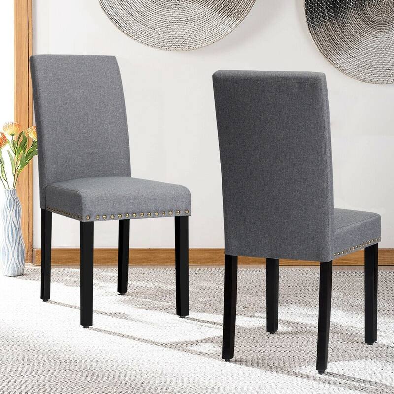 Set of 2 Fabric Upholstered Dining Chairs with Nailhead