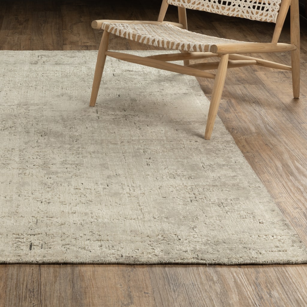 Somerset Textured Abstract Beige/ Charcoal Hand-made Wood Blend Area Rug