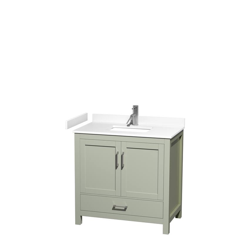 Sheffield Single Bathroom Vanity Set, Cultured Top, No Mirror - 36-Inch Single - Light Green, White Cultured Marble Top,Nickel Trim