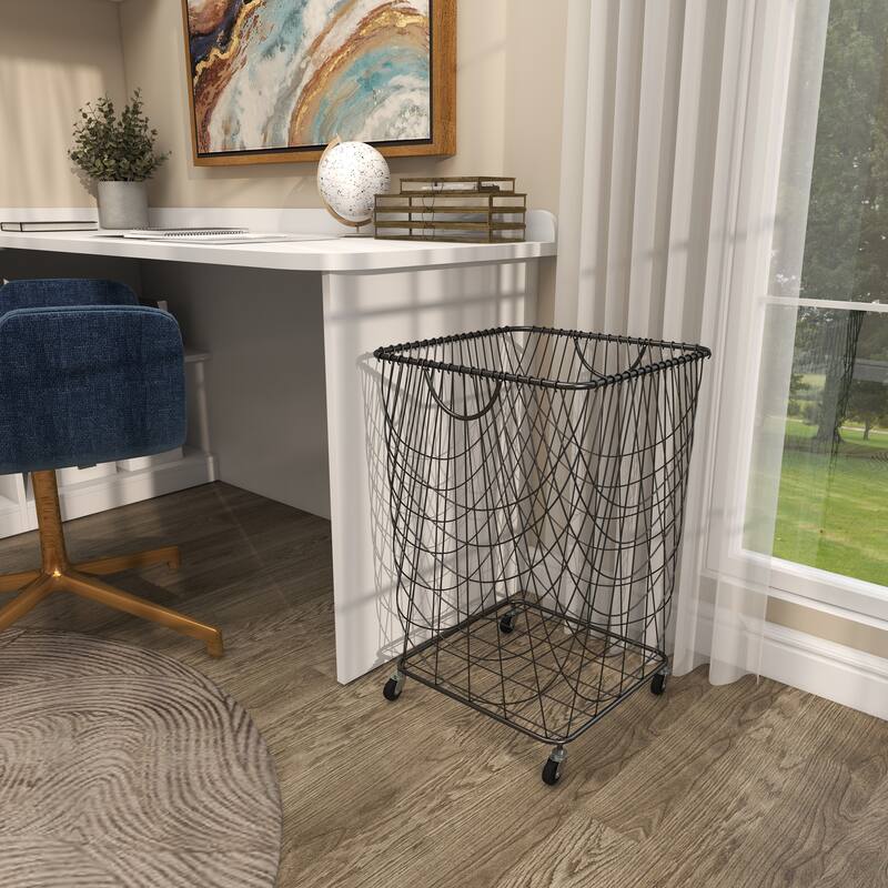 CosmoLiving by Cosmopolitan 26x16 Metal Rolling Storage Basket - 16"L x 16"W x 24"H