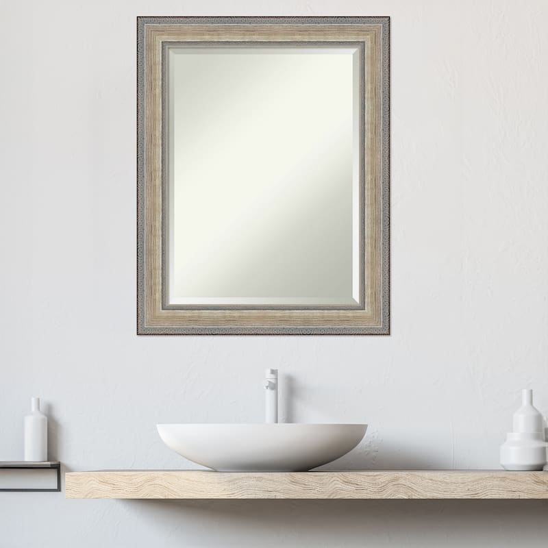 Fleur Silver Beveled Wood Framed Bathroom Vanity Wall Mirror - Fleur Champagne Silver
