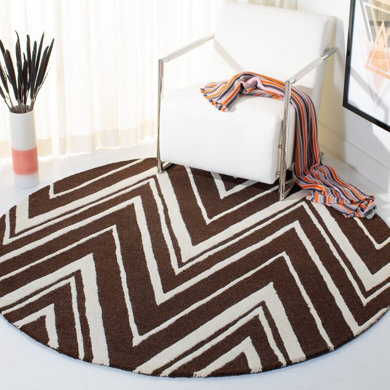 SAFAVIEH Handmade Cambridge Fumiko Modern Moroccan Wool Rug - 6' Round - Brown/Ivory