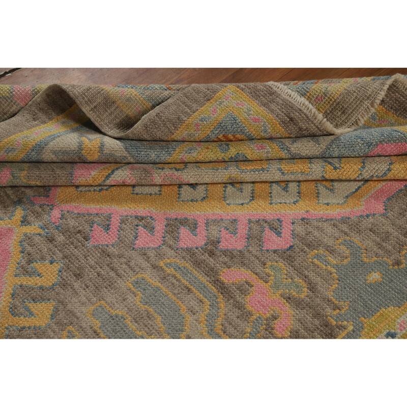 Hand Knotted Oriental 100% Wool Carpet Transitional All-Over Brown Oushak Area Rug - 20' 1'' X 5' 11''